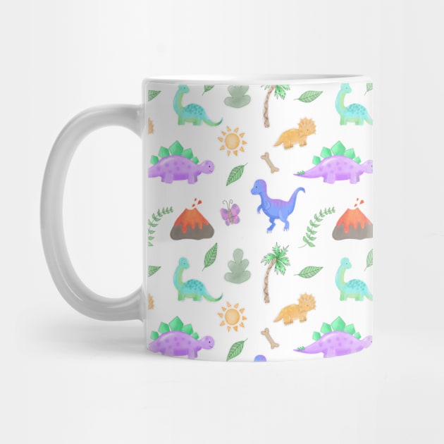 Dino Pattern with Volcano, Bone, Palmtree, Butterfly, Sun, Leaf, Trex, Stegosaurus, Raptor, Triceratops by RocksNMills